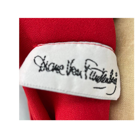Diane Von Furstenberg Vintage Drop Waist Pleated Dress Red Black Size 8 - Picture 4 of 11